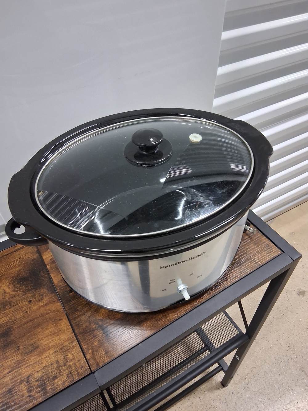 Hamilton Beach Silver and Black Oval Slow Cooker with Glass Lid